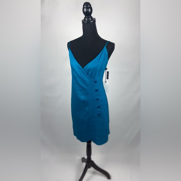 Linen Mini Dress Teal Spaghetti Adjustable Straps Size 1X NWT by Leith - Picture 1 of 14